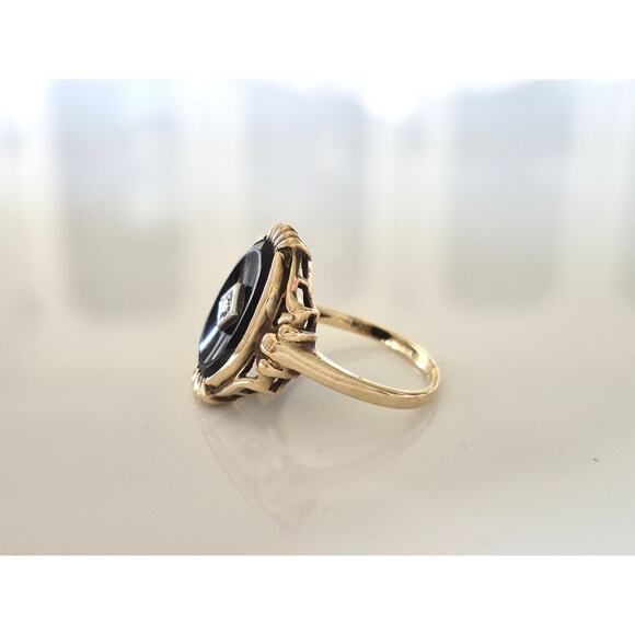 Vintage Mid-Century 14K Gold Onyx and Diamond Ring - Picture 4 of 8